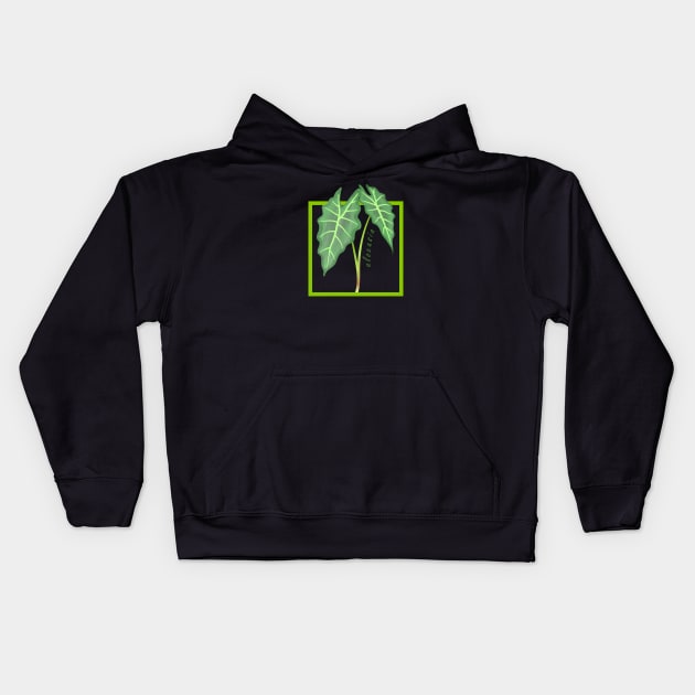 Alocasia Houseplant Leaves Kids Hoodie by 13Lines Art